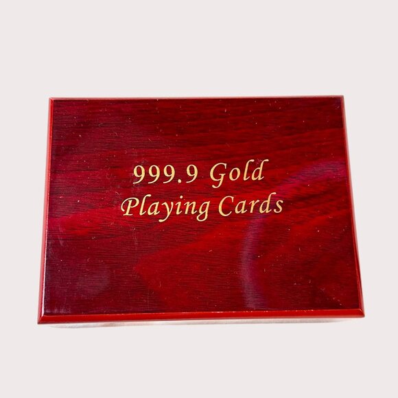 999.9 Gold Foil Playing Cards With Certificate In Red Wood Box - Picture 1 of 13